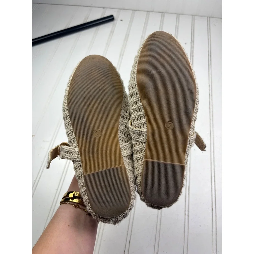 Gap Crochet Mary Jane Beige Woven Buckle Flats Girls Size 2